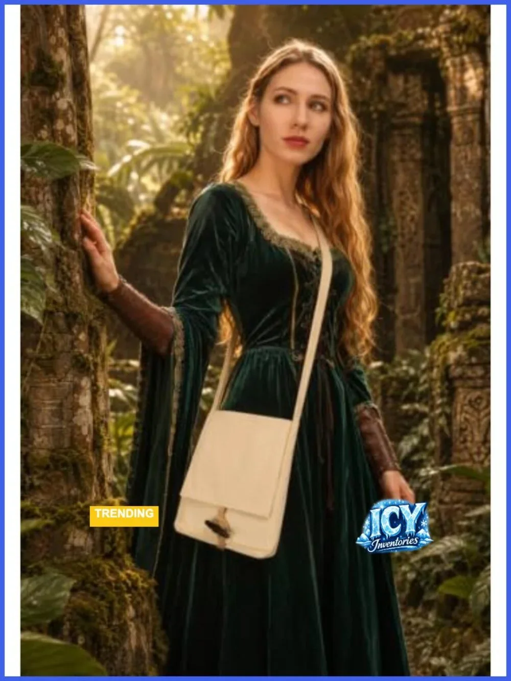 Medieval Canvas Crossbody Satchel for Women Renaissance Fair Shoulder Bag
